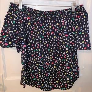 J Crew Off the Shoulder Polka Dot Top